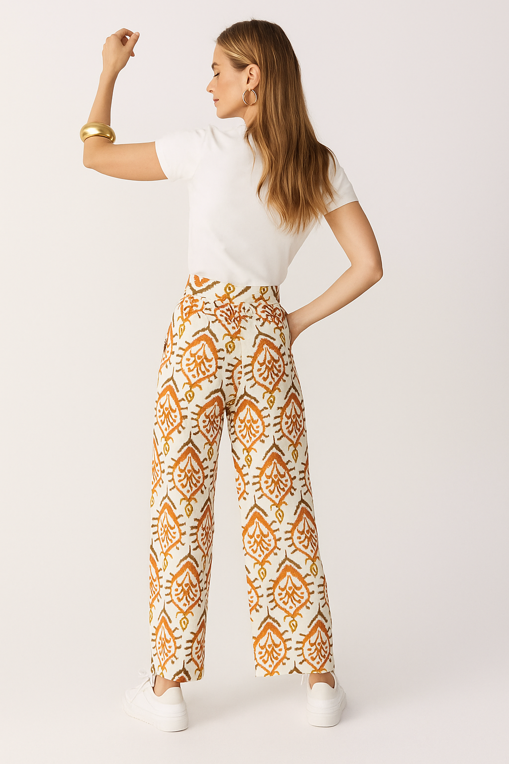 Pantalones Para Mujer Tipo Lino Estampado W51125 Unico