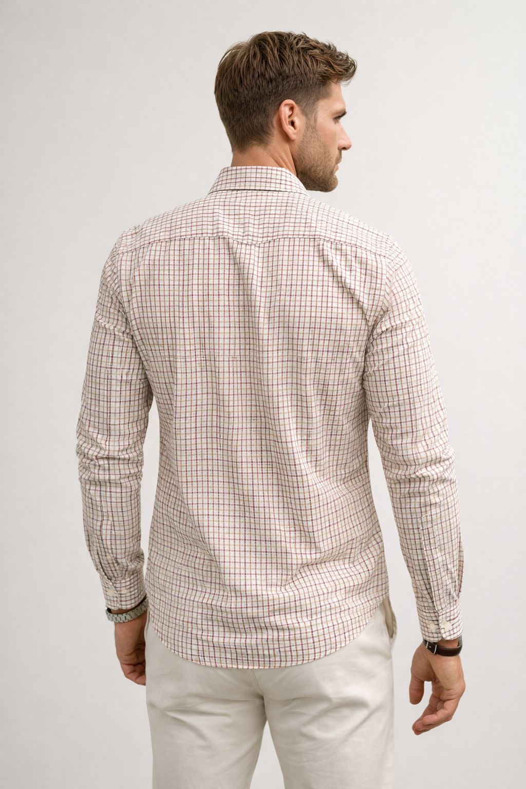 Camisas Para Hombre Manga Larga Cuadros Bicolor B61203 Kaki