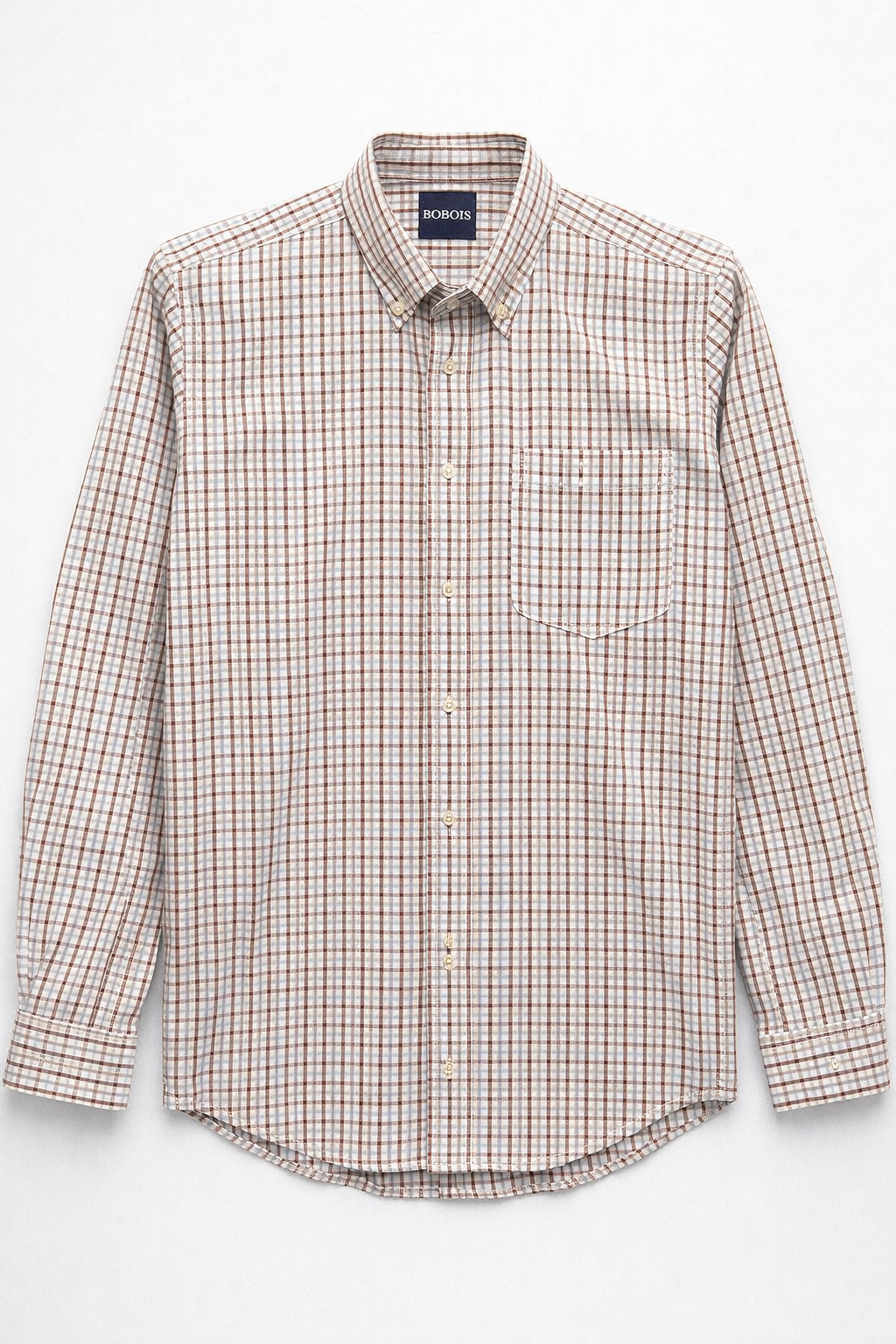 Camisas Para Hombre Manga Larga Cuadros Bicolor B61203 Kaki