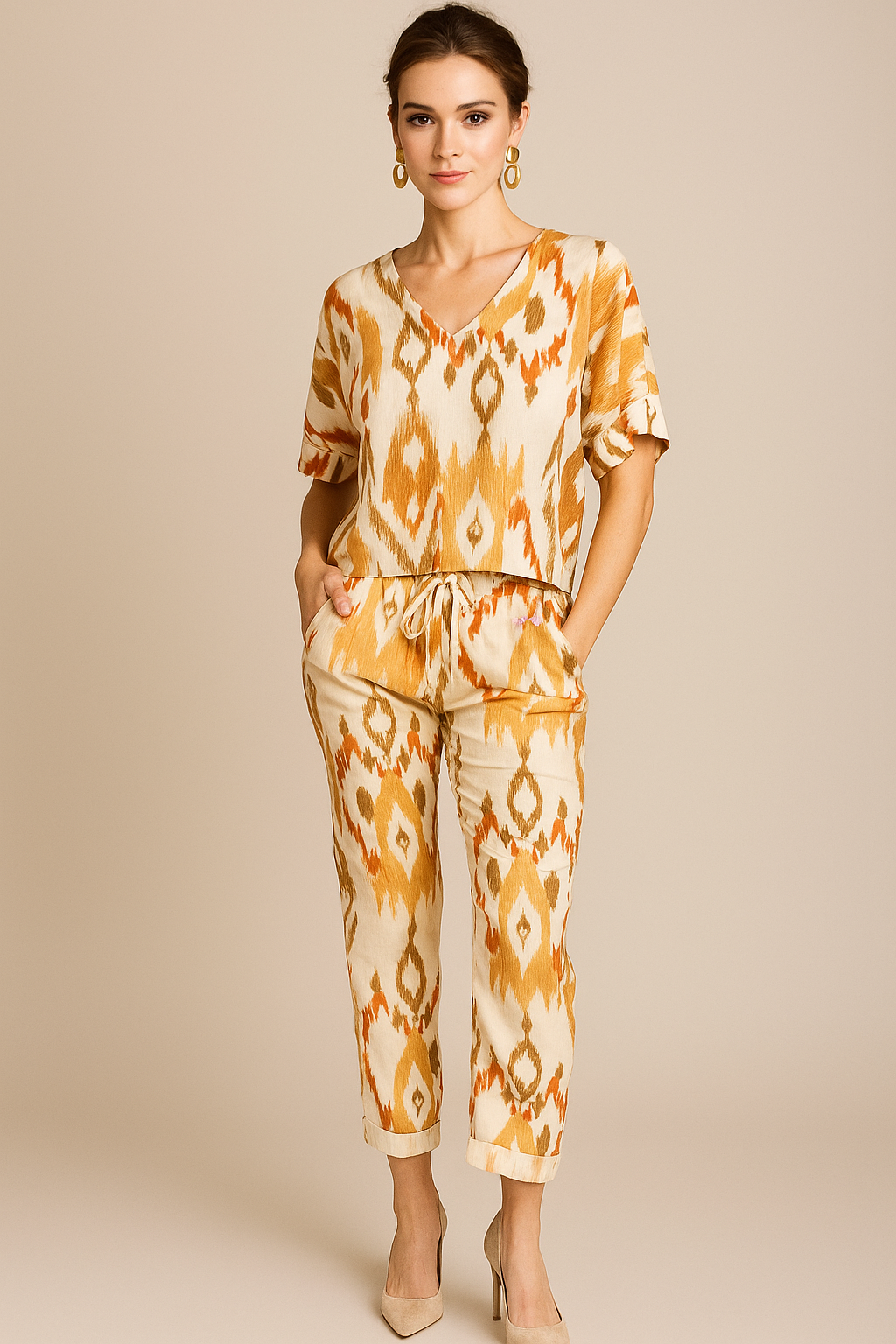 Pantalones Para Mujer Roll Up Estampado W51109 Hueso