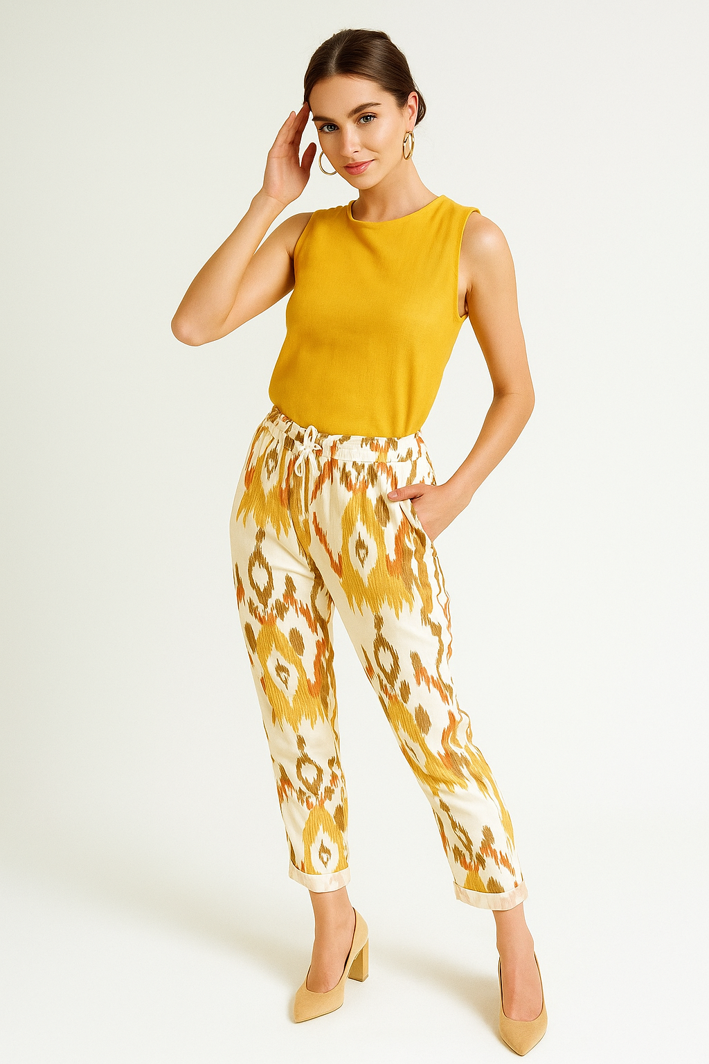 Pantalones Para Mujer Roll Up Estampado W51109 Hueso
