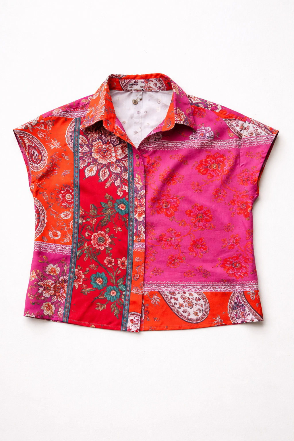 Blusas Para Mujer Corta Camisera Floreada N61101 Rosa