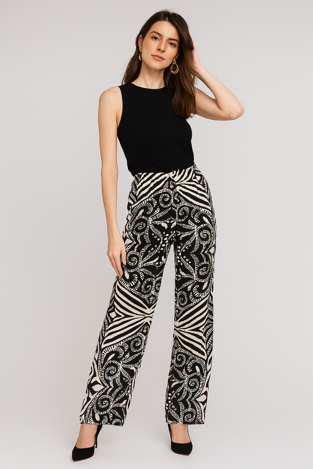 Pantalones Para Mujer Wide Leg Con Resorte W51107 Negro