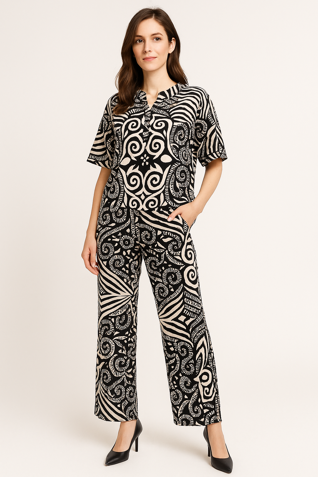 Pantalones Para Mujer Wide Leg Con Resorte W51107 Negro