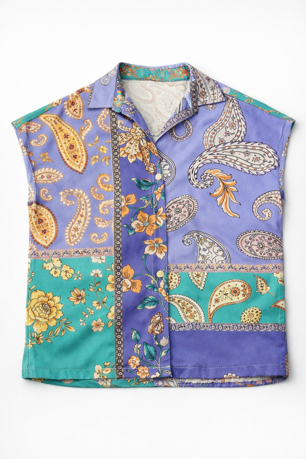 Blusas Para Mujer Corta Camisera Floreada N61101 Turquesa