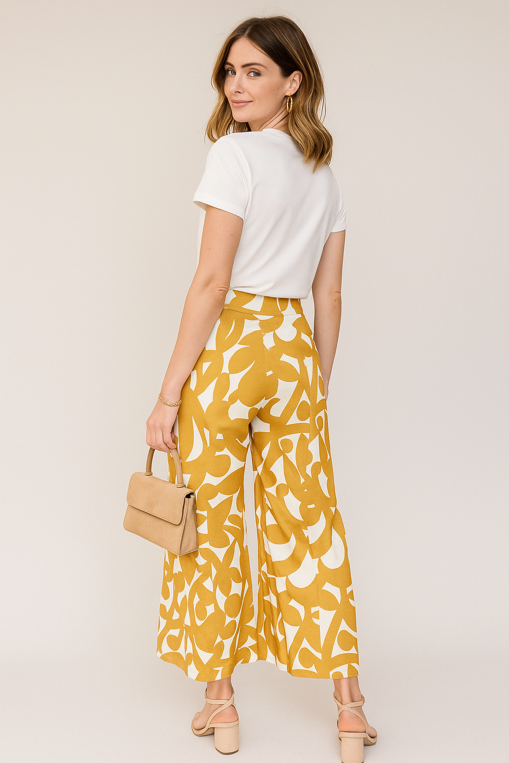 Pantalones Para Mujer Wide Leg Tipo Lino W51105 Ocre