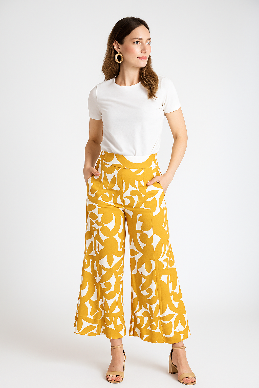 Pantalones Para Mujer Wide Leg Tipo Lino W51105 Ocre