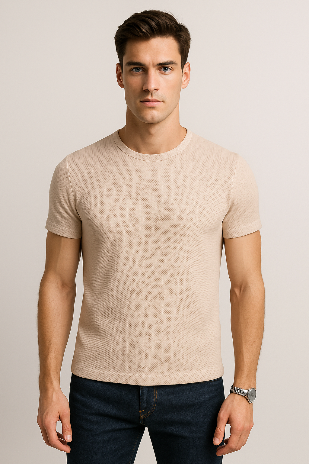 Playeras Para Hombre Slim Fit Textura A51303 Kaki