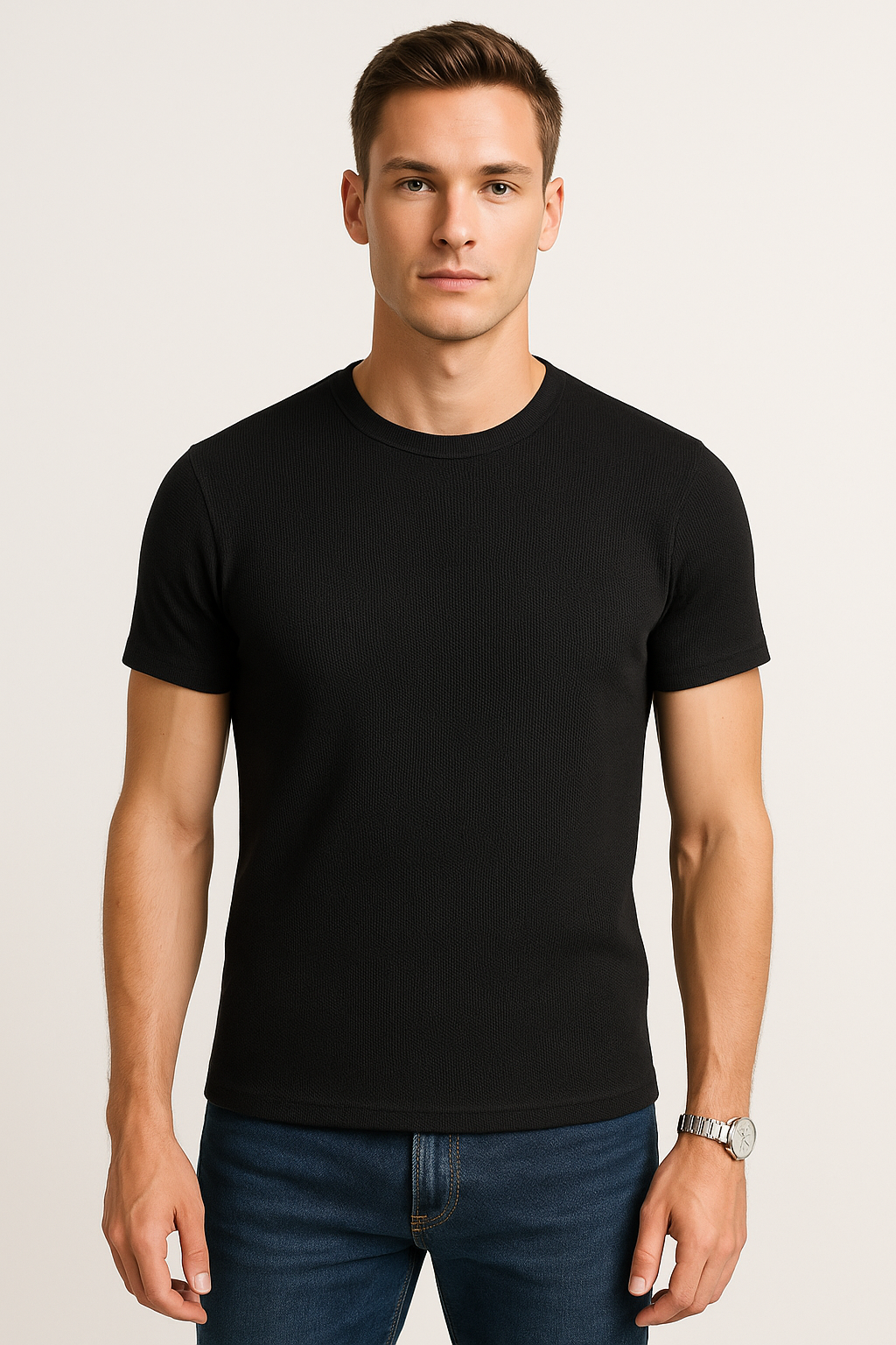 Playeras Para Hombre Slim Fit Textura A51303 Negro