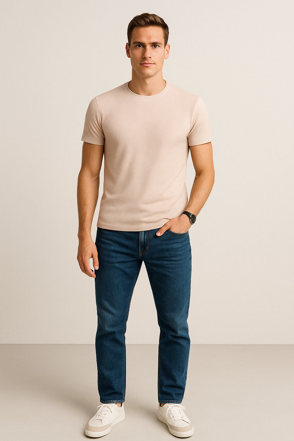 Playeras Para Hombre Slim Fit Textura A51303 Kaki