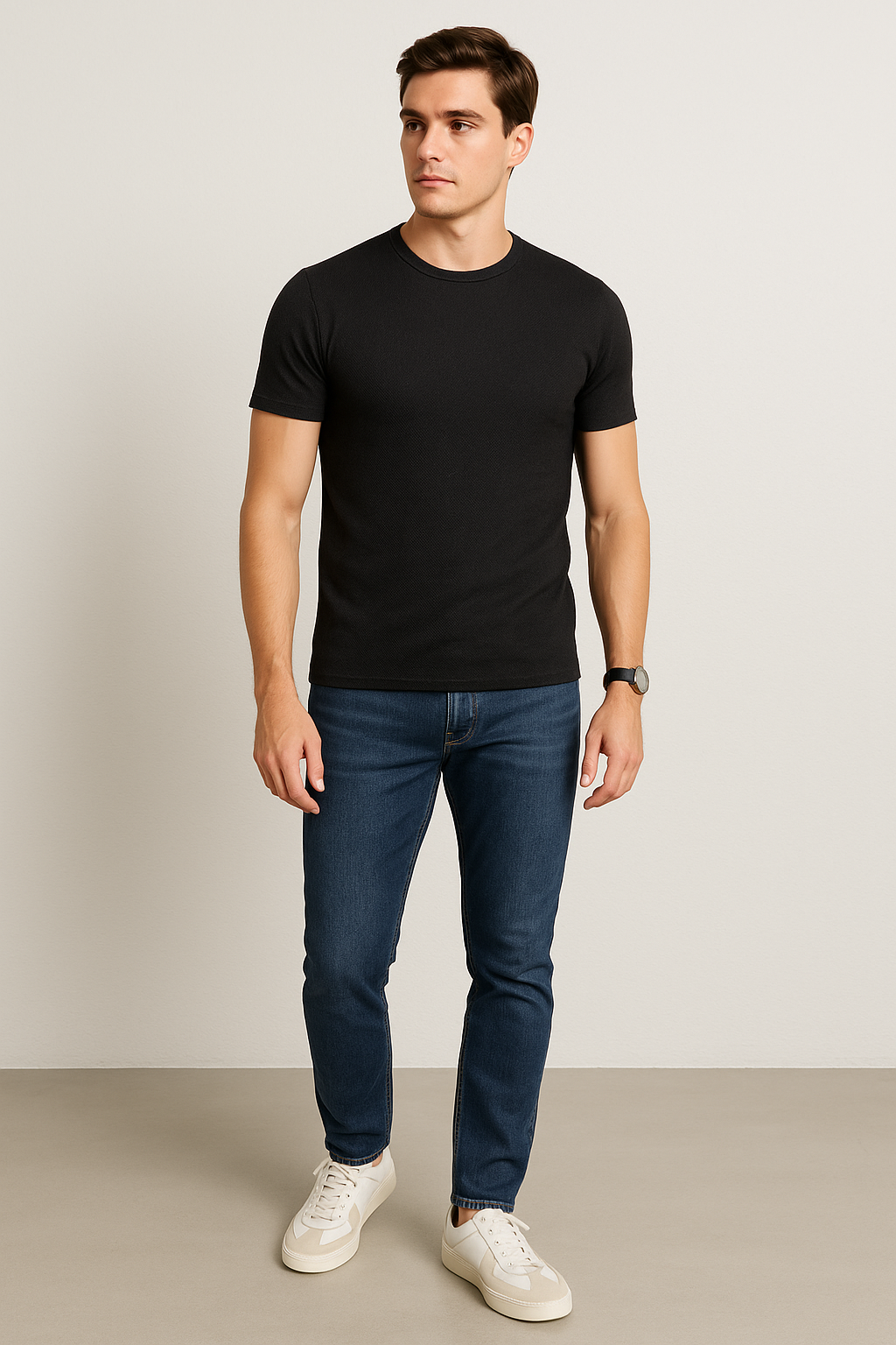 Playeras Para Hombre Slim Fit Textura A51303 Negro
