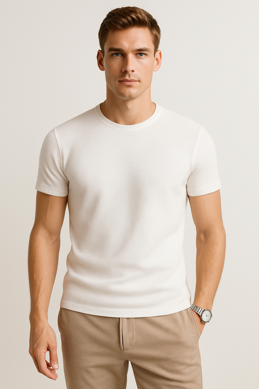 Playeras Para Hombre Slim Fit Textura A51303 Hueso