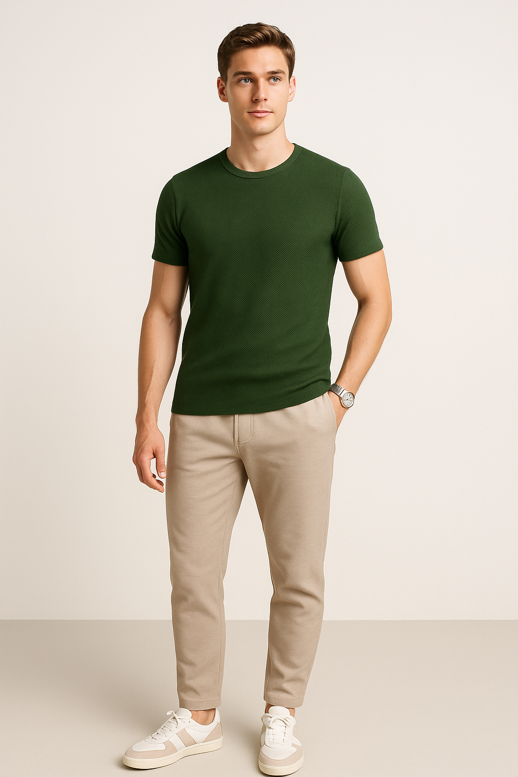 Playeras Para Hombre Slim Fit Textura A51303 Militar