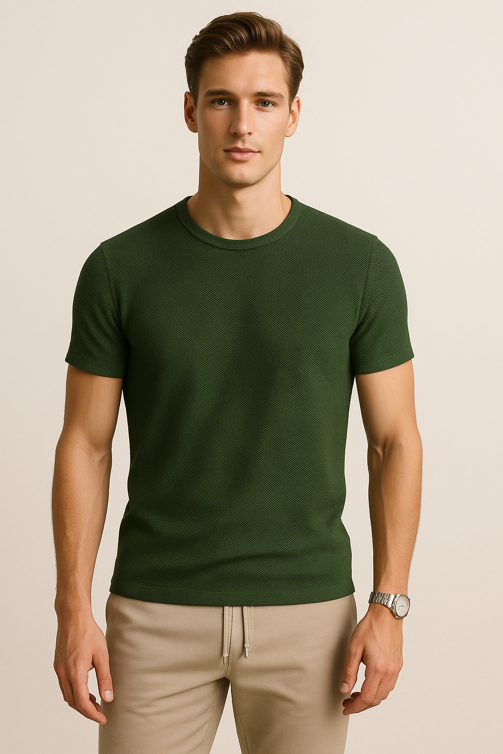 Playeras Para Hombre Slim Fit Textura A51303 Militar
