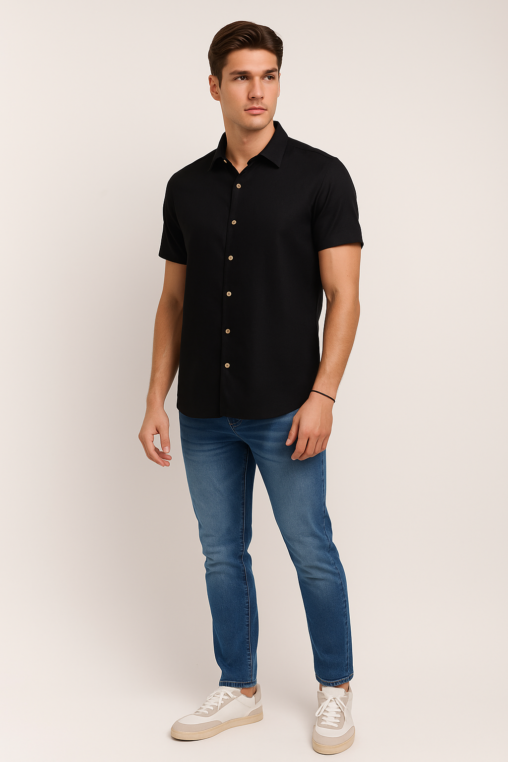 Camisas Para Hombre Estilo Lino Liso B51372 Negro