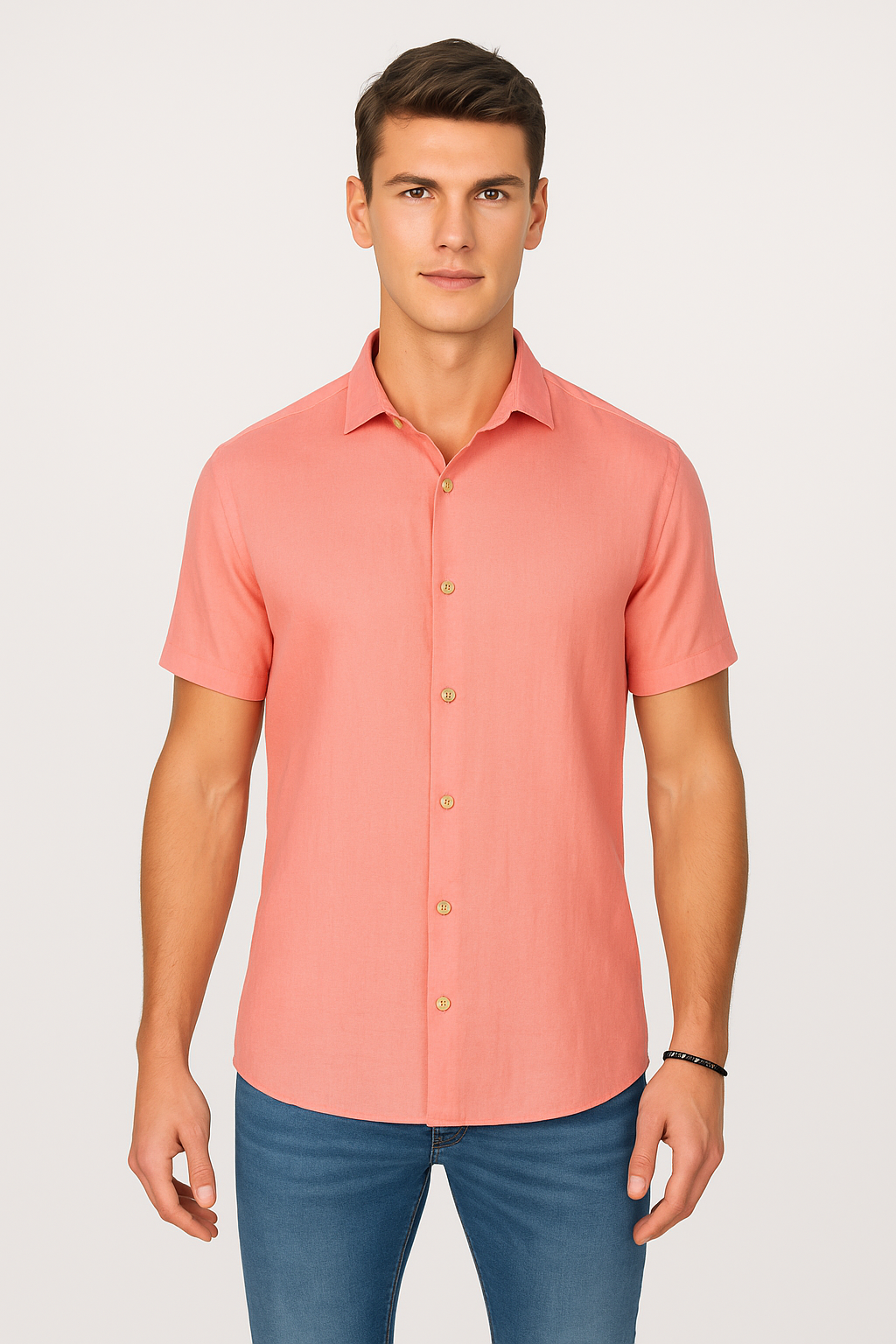 Camisas Para Hombre Estilo Lino Liso B51372 Melon