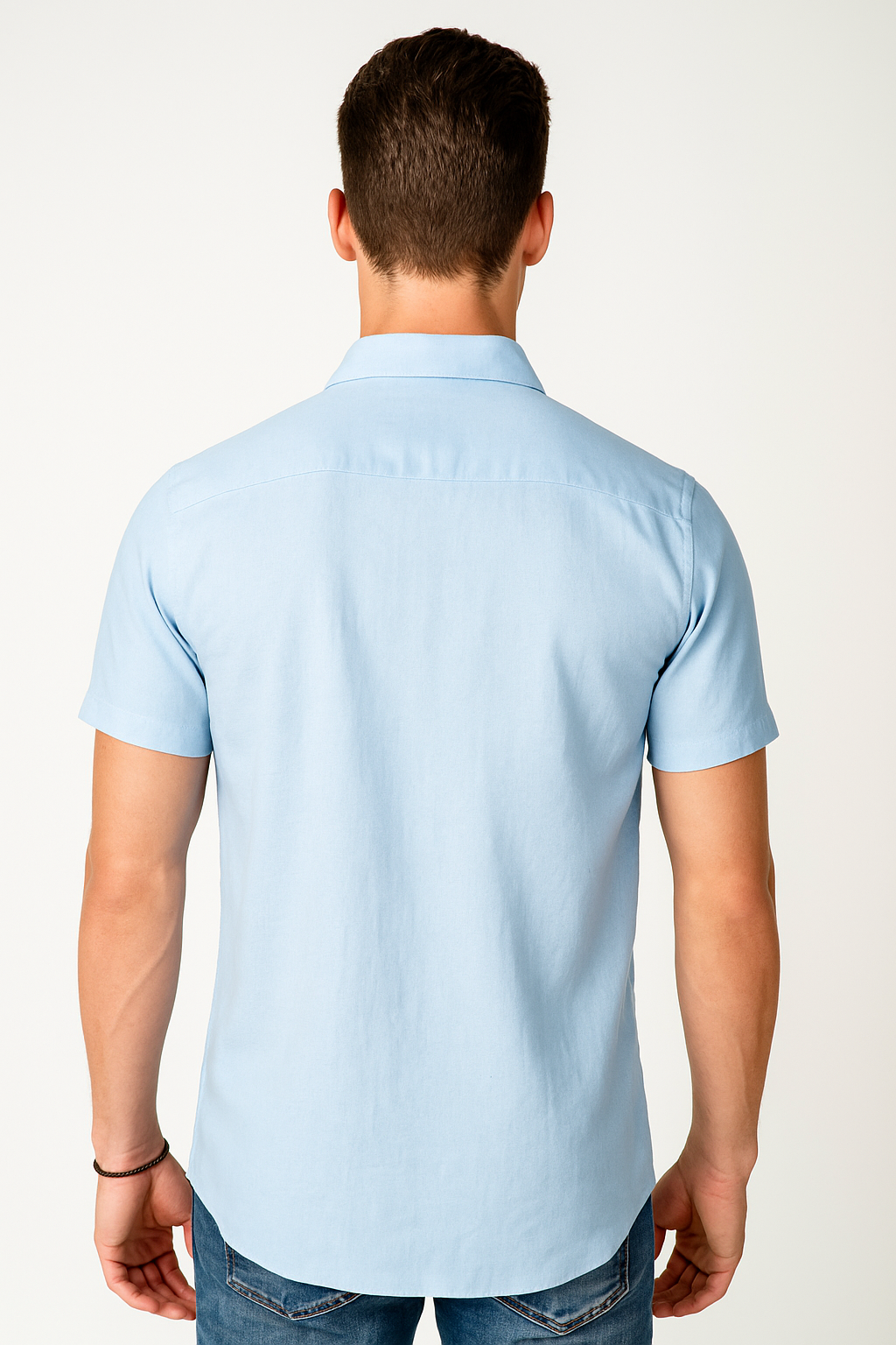 Camisas Para Hombre Estilo Lino Liso B51372 Azul