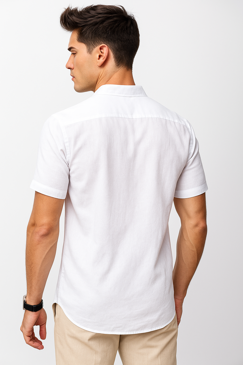 Camisas Para Hombre Estilo Lino Liso B51372 Blanco