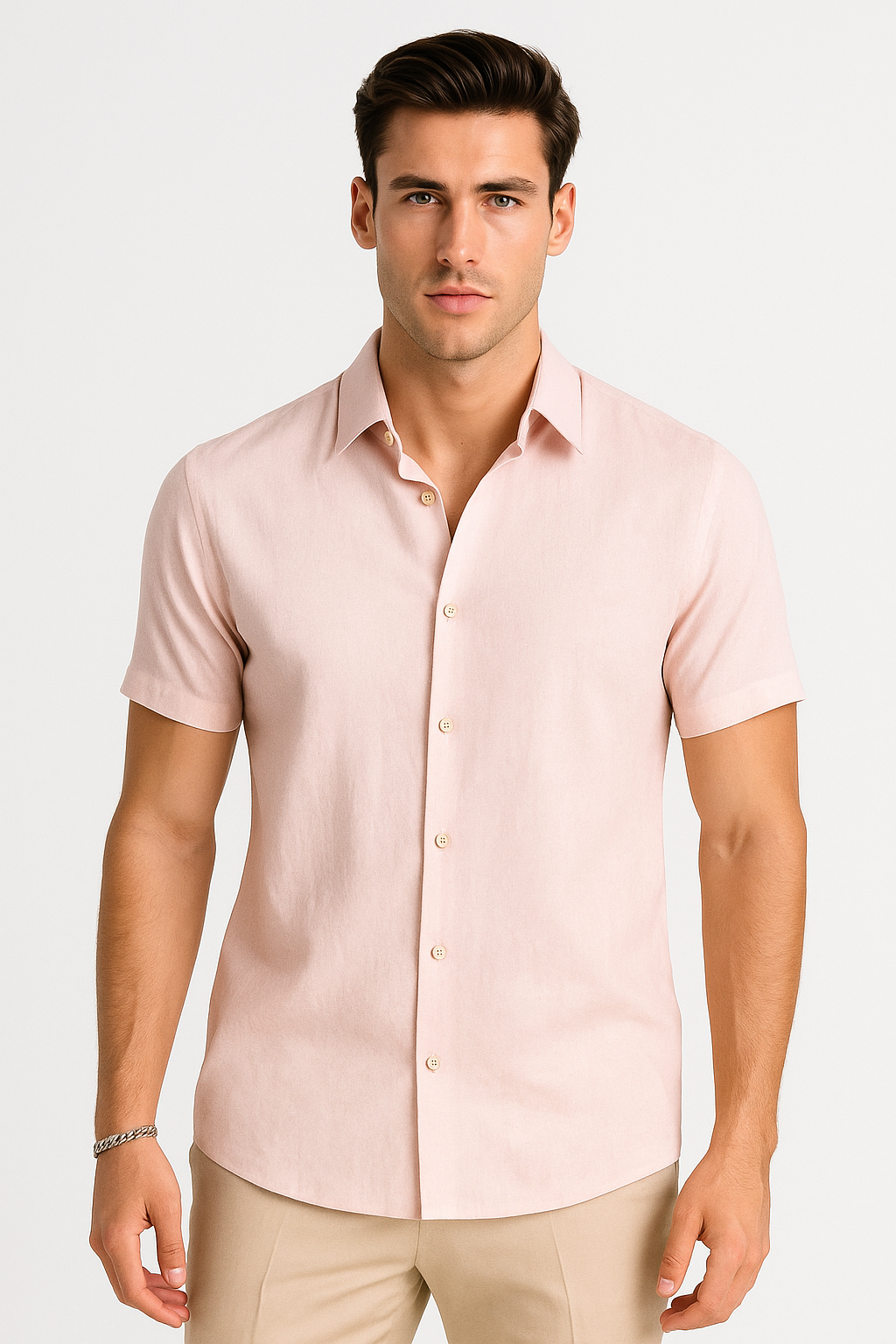 Camisas Para Hombre Estilo Lino Liso B51372 Rosa Palo