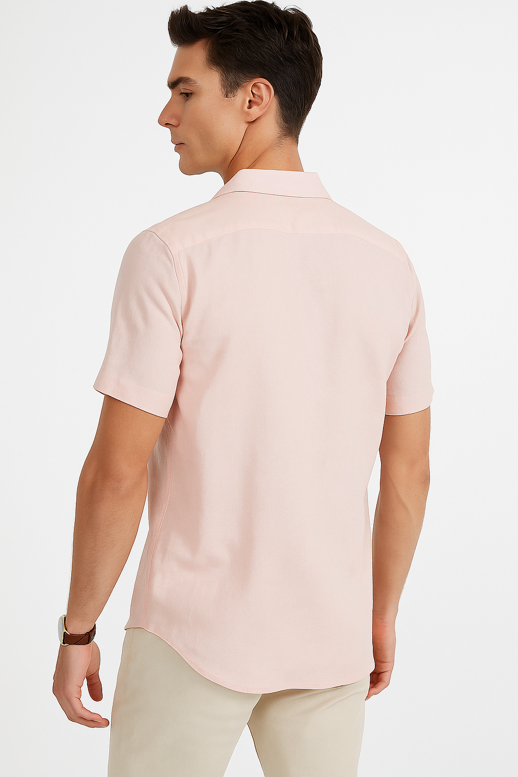 Camisas Para Hombre Estilo Lino Liso B51372 Rosa Palo