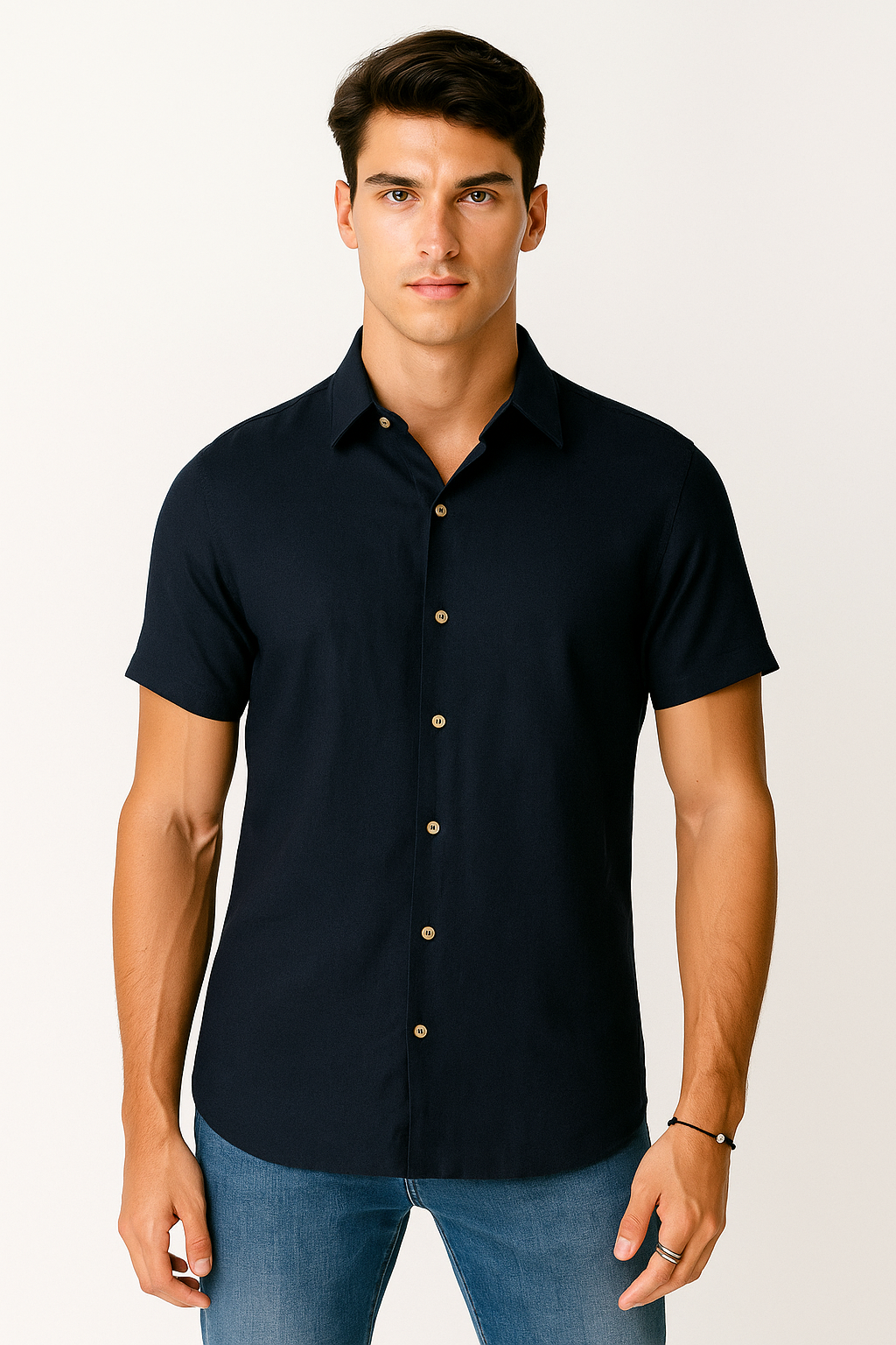 Camisas Para Hombre Estilo Lino Liso B51372 Marino
