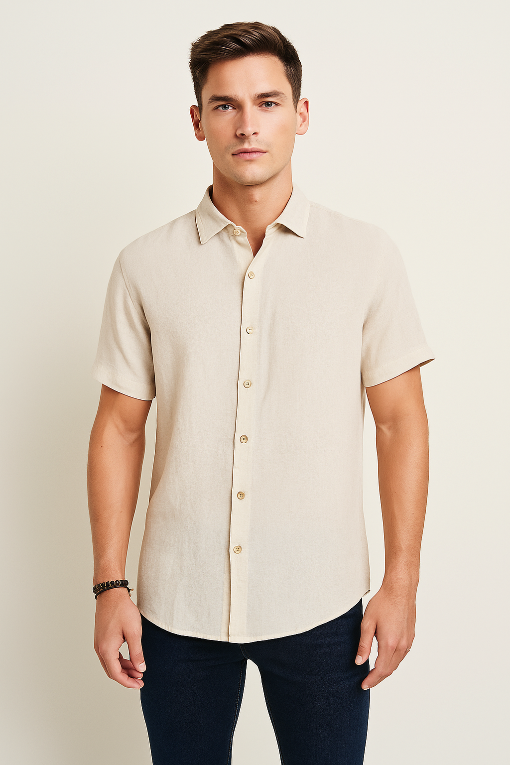 Camisas Para Hombre Estilo Lino Liso B51372 Arena