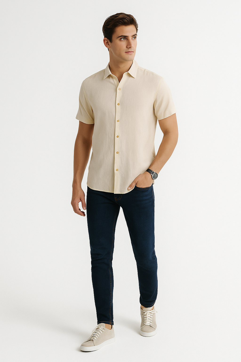 Camisas Para Hombre Estilo Lino Liso B51372 Arena