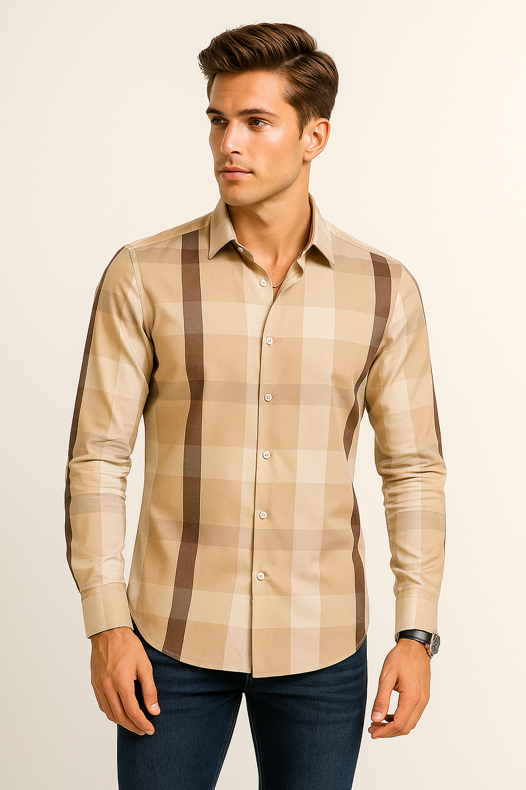 Camisas Para Hombre Bambú Manga Larga B51338 Kaki