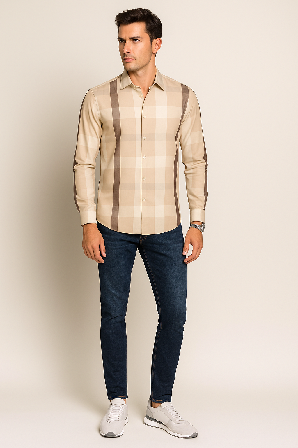 Camisas Para Hombre Bambú Manga Larga B51338 Kaki