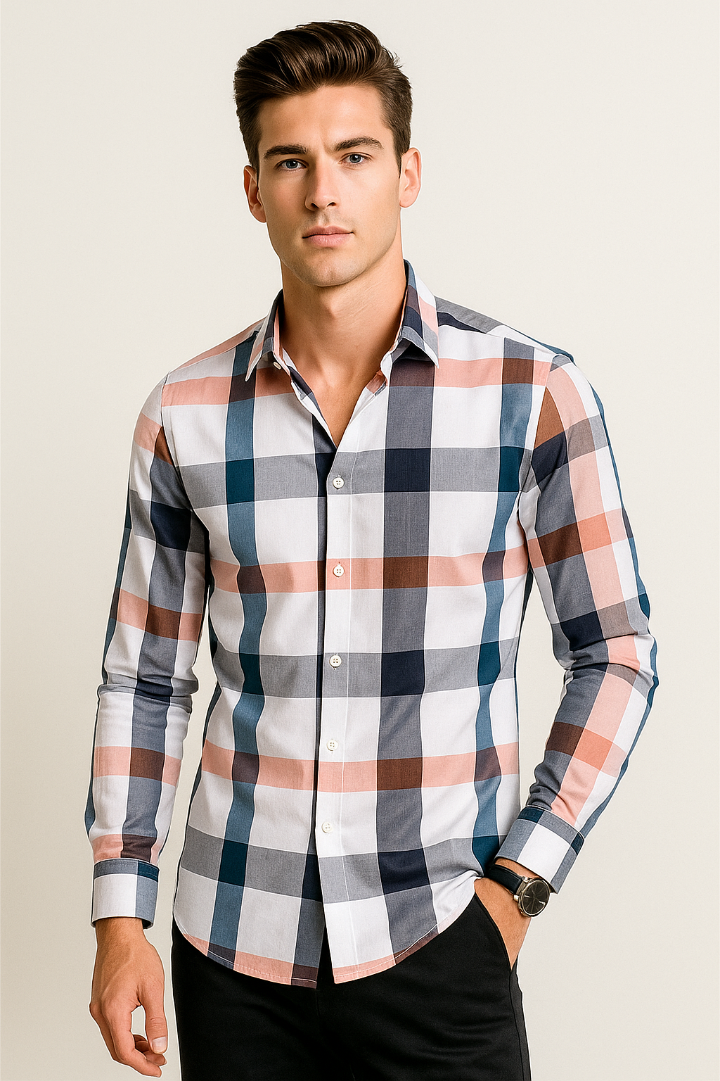 Camisas Para Hombre Bambú Manga Larga B51338 Blanco