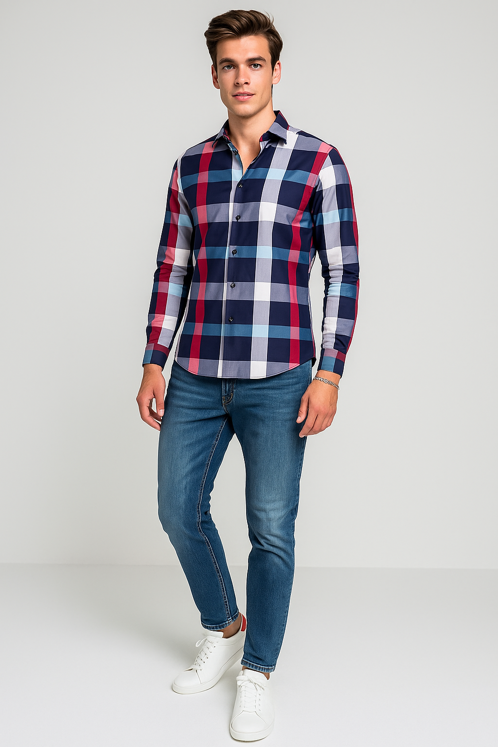 Camisas Para Hombre Bambú Manga Larga B51338 Marino
