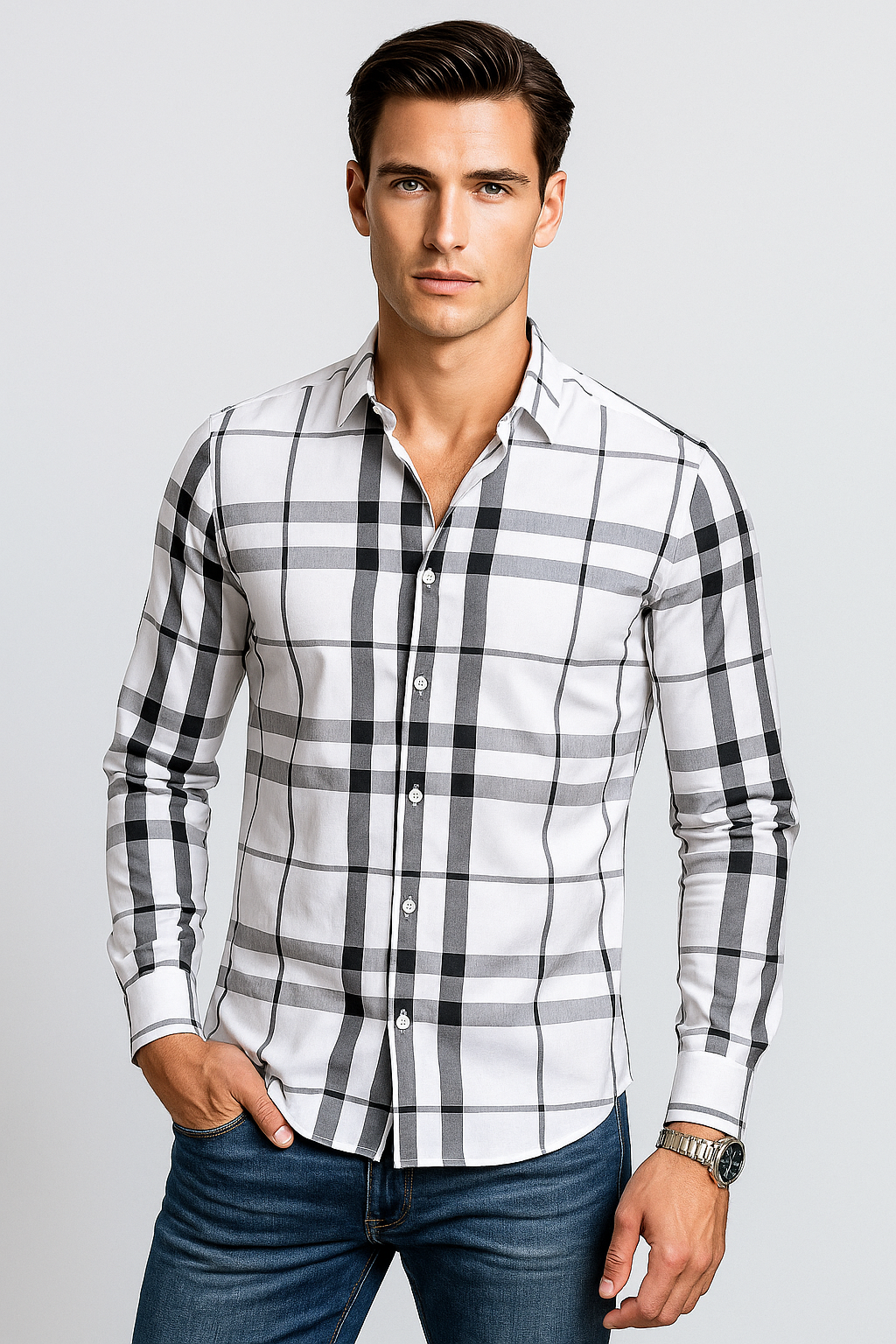 Camisas Para Hombre Bambú Manga Larga B51339 Blanco