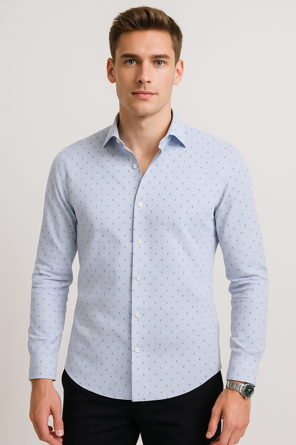 Camisas Para Hombre Slim Fit Microestampado B51317 Cielo