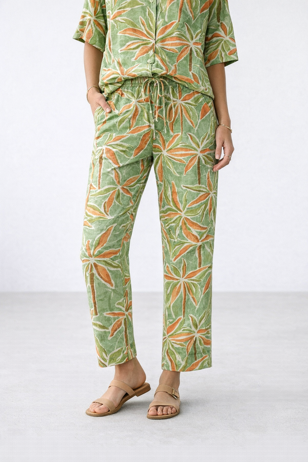 Pantalones Para Mujer Tipo Lino Con Jareta W61108 Verde