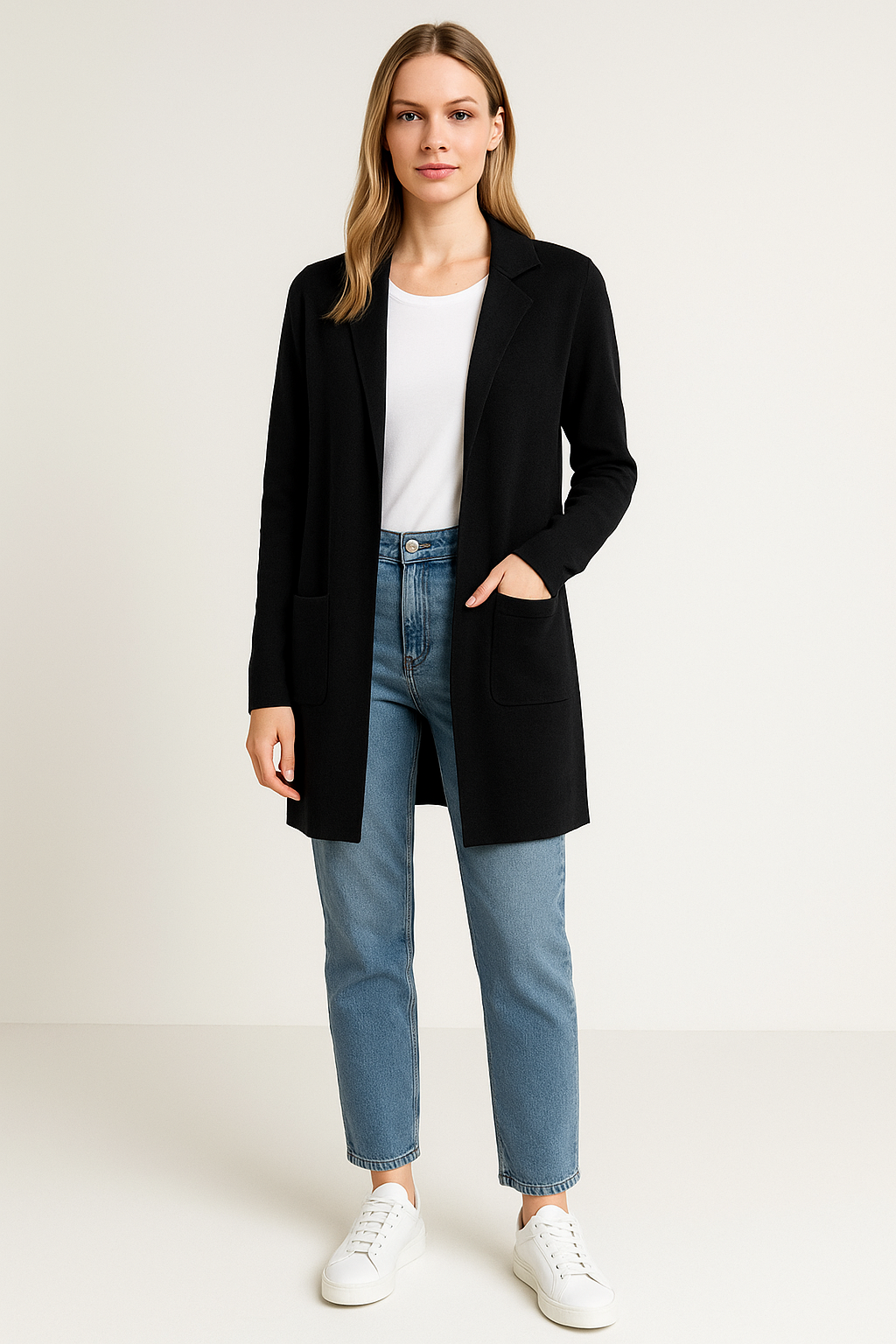 Sueteres Para Mujer Largo Abierto Tipo Gabardina O43205 Negro