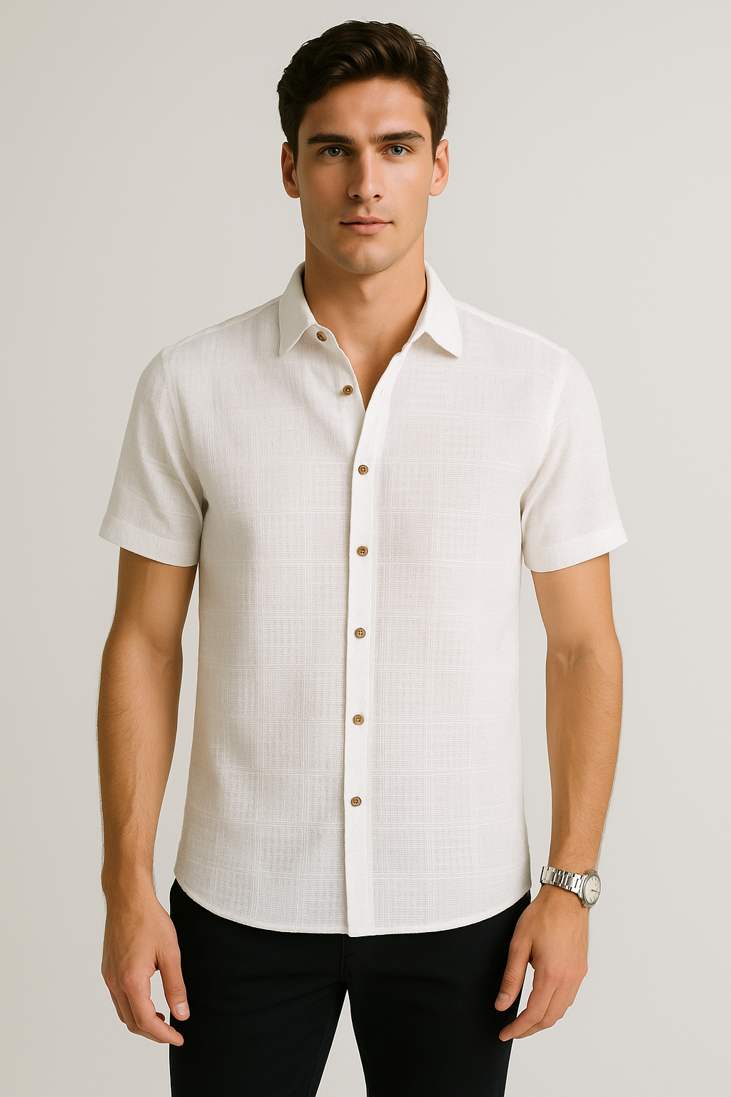 Camisas Para Hombre Textura Jacquard B51367 Blanco