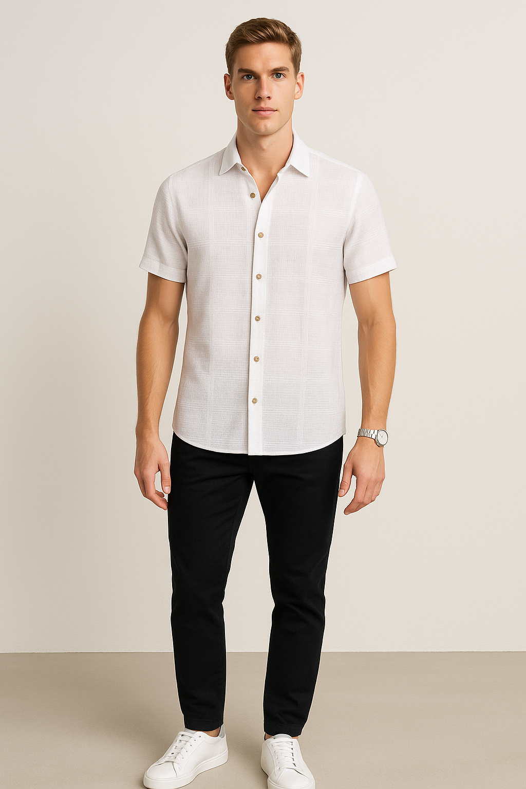 Camisas Para Hombre Textura Jacquard B51367 Blanco
