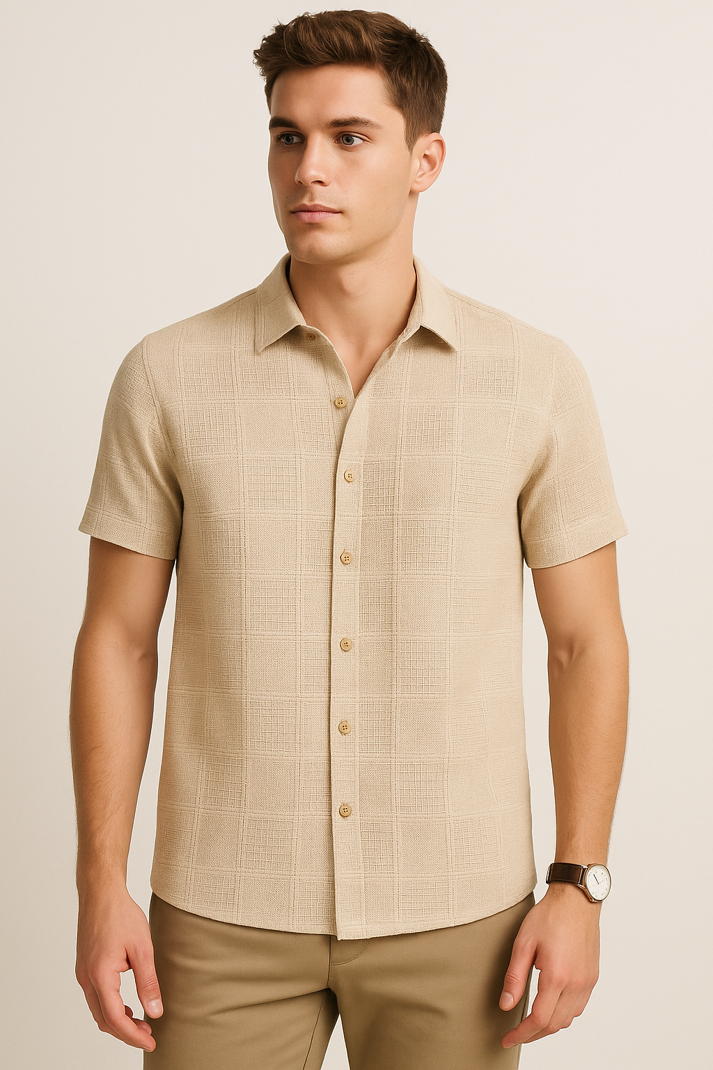 Camisas Para Hombre Textura Jacquard B51367 Kaki