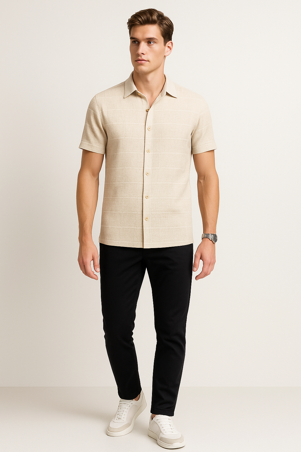 Camisas Para Hombre Textura Jacquard B51367 Kaki