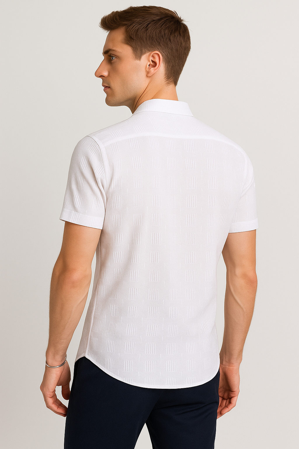 Camisas Para Hombre Jacquard De Manga Corta B51361 Blanco