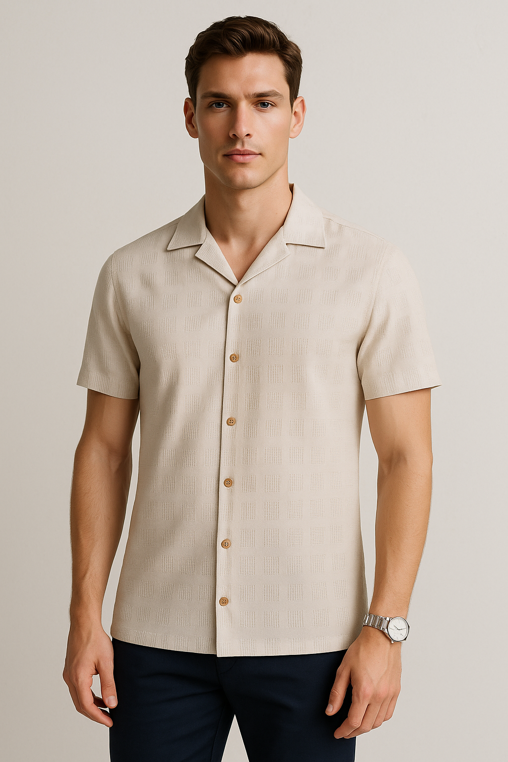 Camisas Para Hombre Jacquard De Manga Corta B51361 Arena