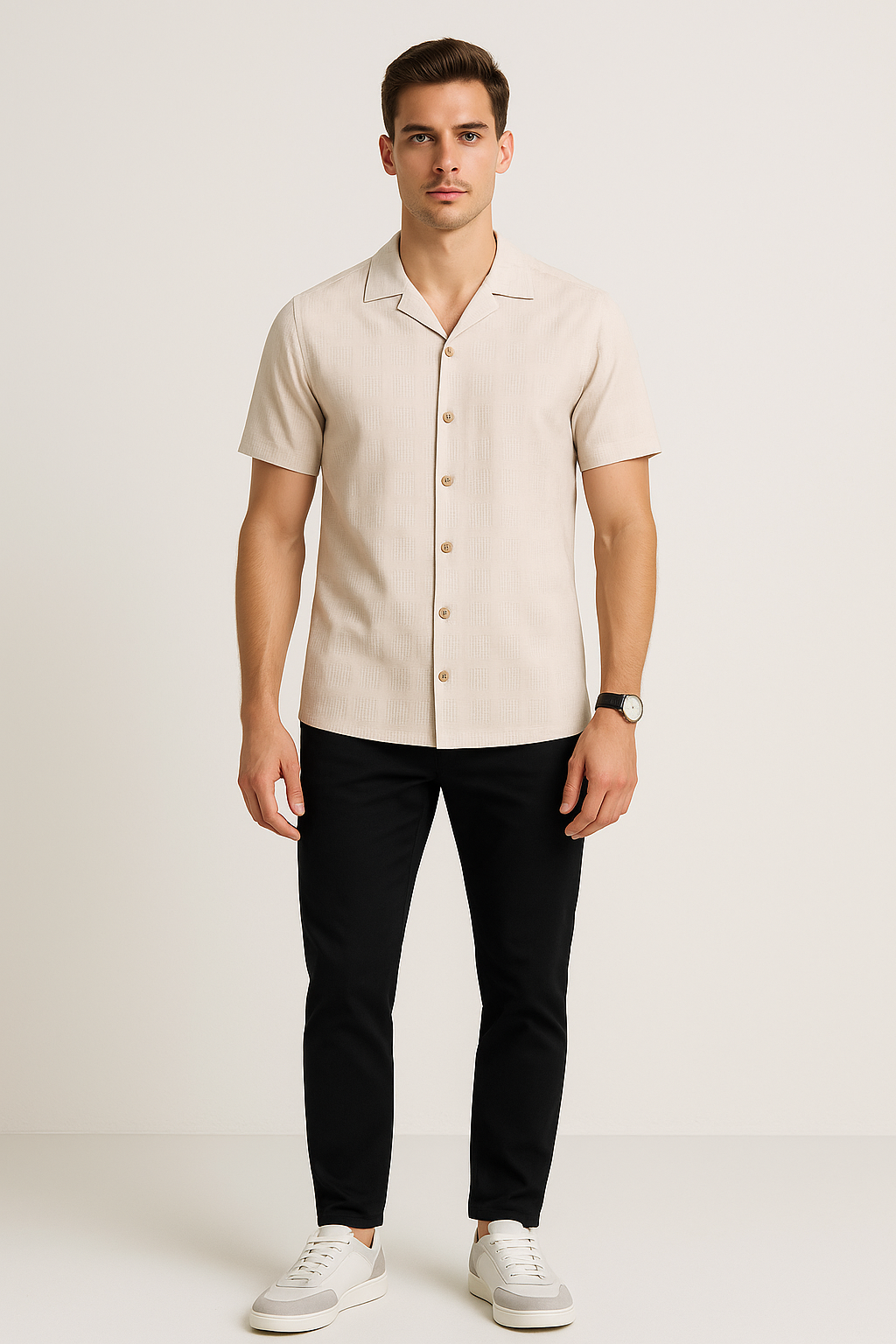 Camisas Para Hombre Jacquard De Manga Corta B51361 Arena