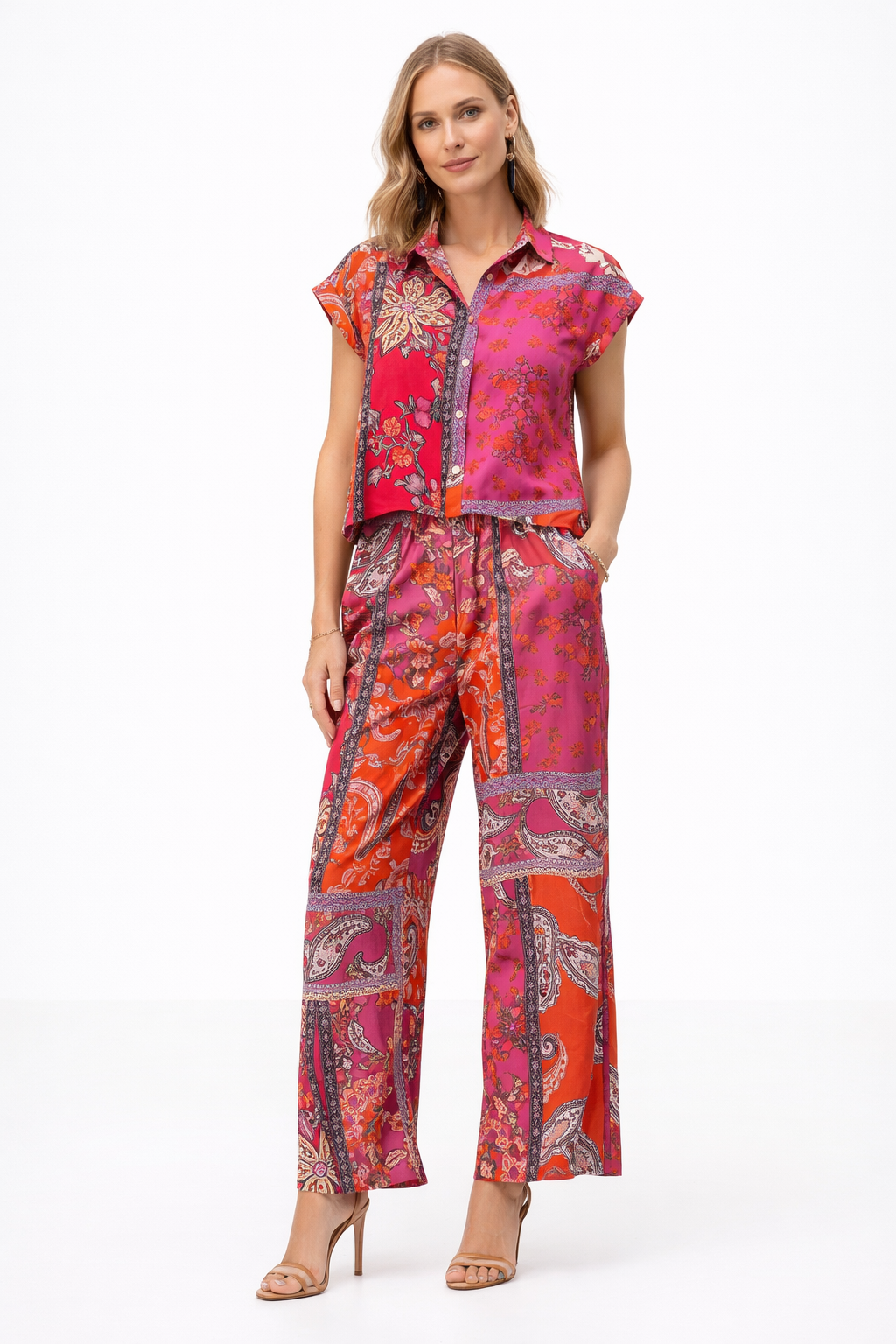 Pantalones Para Mujer Satinado Paisley W61103 Rosa