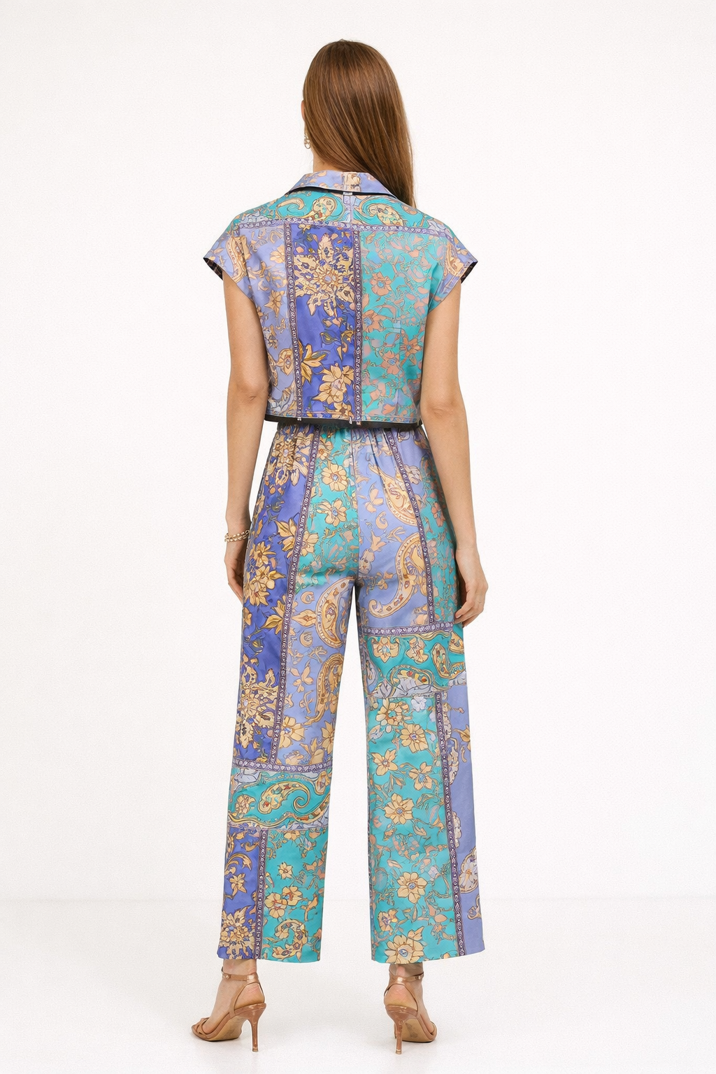 Blusas Para Mujer Corta Camisera Floreada N61101 Turquesa