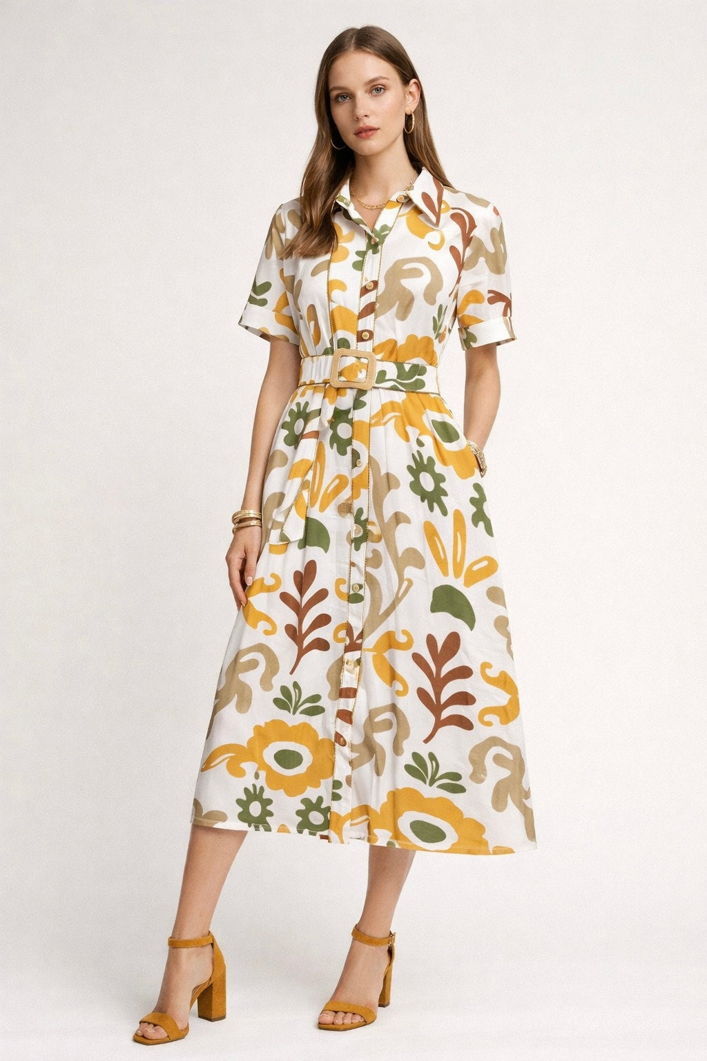 Vestidos Para Mujer Camisero Estampado Con Hebilla S61123 Unico