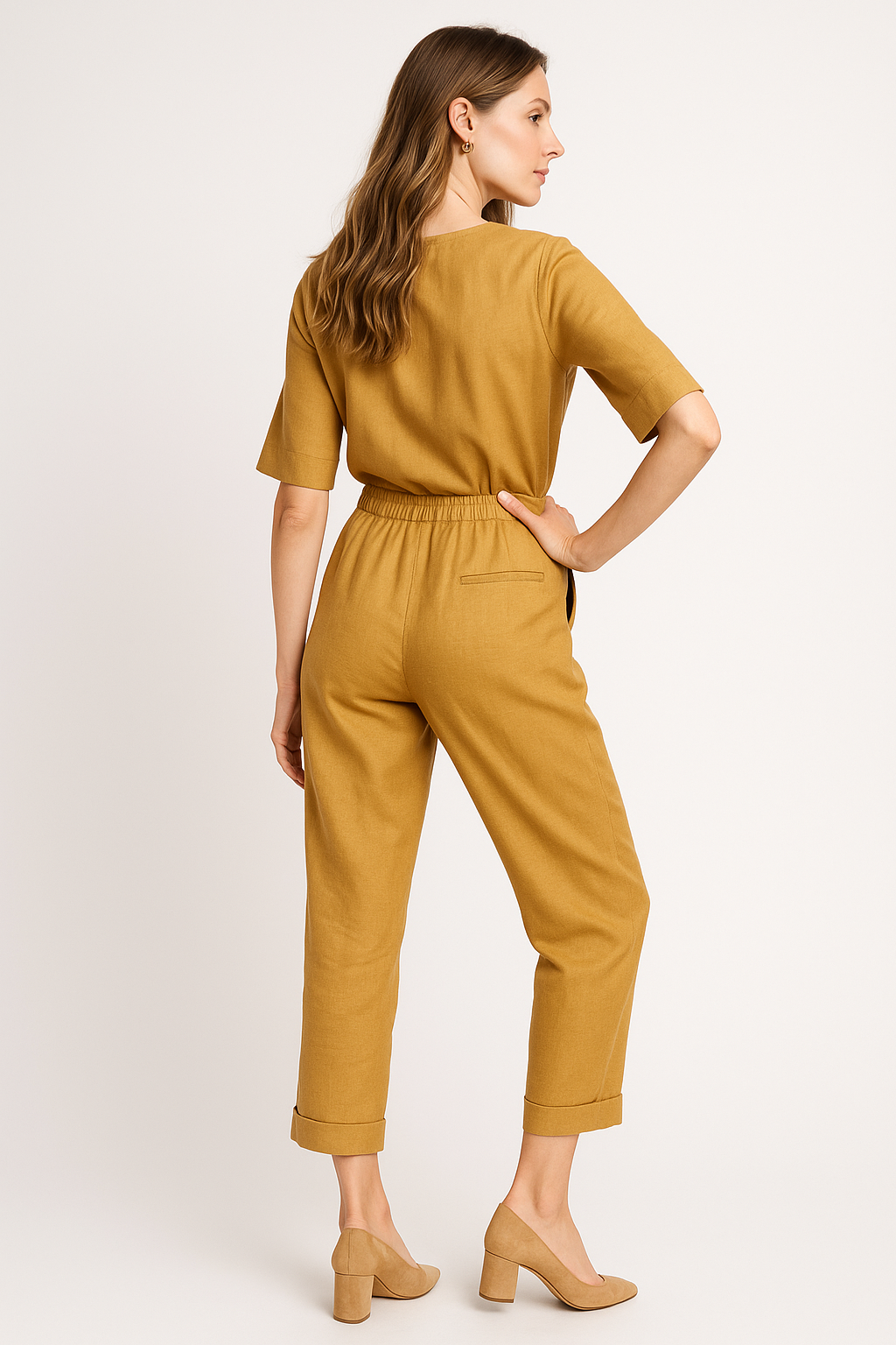 Pantalones Para Mujer Tipo Lino Con Cinta W51102 Camel