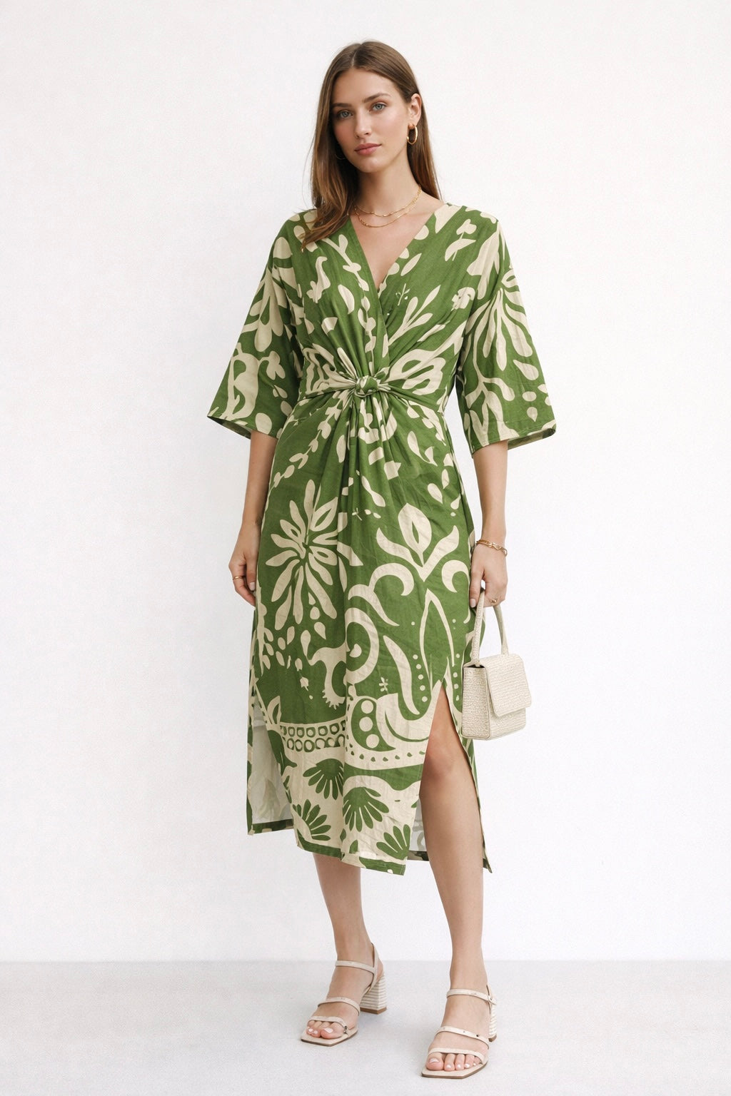 Vestidos Para Mujer Midi Cruzado Con Amarre S61126 Verde