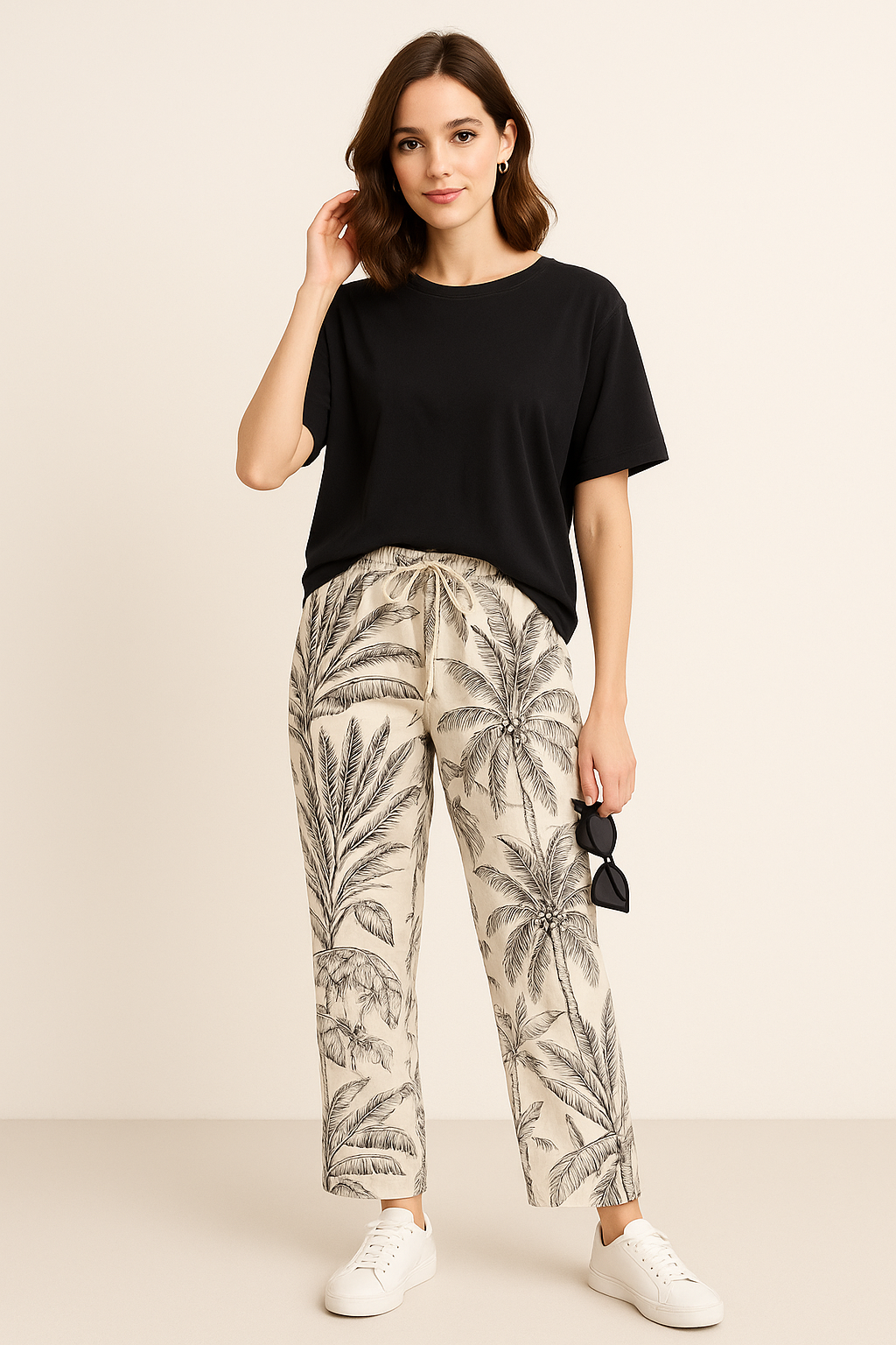 Pantalones Para Mujer Comodo Con Jareta De Tiro Alto Con Estampado Tropical W41117 Unico