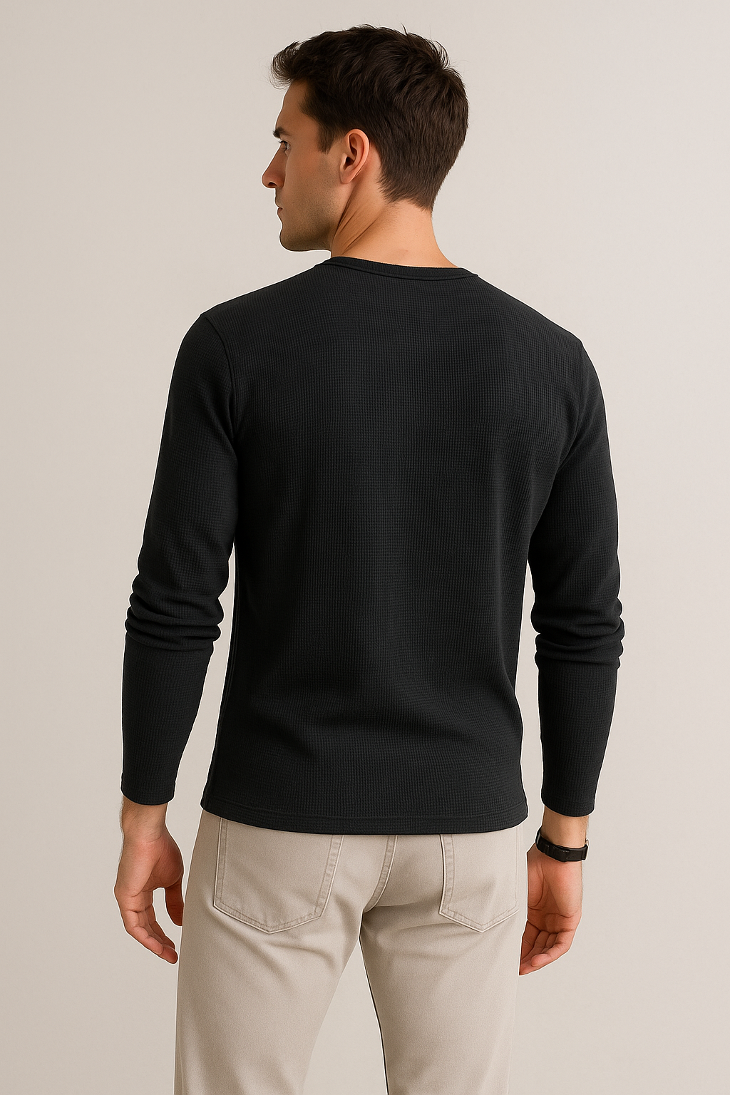 Playeras Para Hombre Textura Waffle A55316 Negro