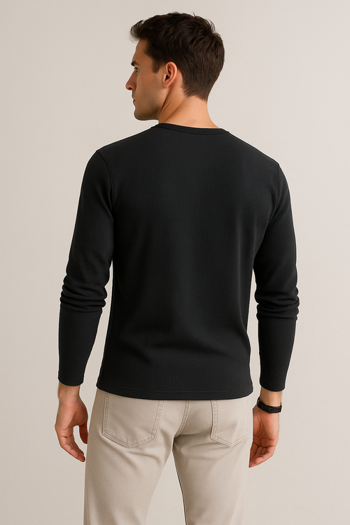 Playeras Para Hombre Textura Waffle A55316 Negro